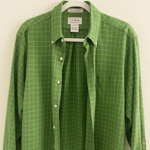 L.L.Bean Green Check Wrinkle-Resistant Button-Down Shirt